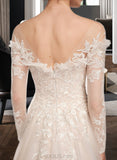 Ursula Ball-Gown/Princess Off-the-Shoulder Court Train Wedding Dress With Sequins UKP0014059