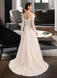 Ursula Ball-Gown/Princess Off-the-Shoulder Court Train Wedding Dress With Sequins UKP0014059