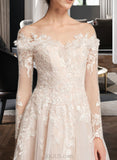 Ursula Ball-Gown/Princess Off-the-Shoulder Court Train Wedding Dress With Sequins UKP0014059