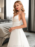 Silvia Ball-Gown/Princess V-neck Sweep Train Satin Wedding Dress With Beading UKP0014060