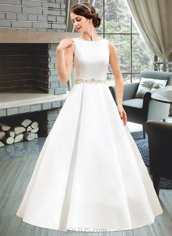 Ryleigh Ball-Gown/Princess Scoop Neck Floor-Length Satin Wedding Dress With Beading Sequins UKP0014061