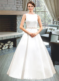 Ryleigh Ball-Gown/Princess Scoop Neck Floor-Length Satin Wedding Dress With Beading Sequins UKP0014061