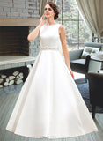 Ryleigh Ball-Gown/Princess Scoop Neck Floor-Length Satin Wedding Dress With Beading Sequins UKP0014061