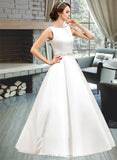 Ryleigh Ball-Gown/Princess Scoop Neck Floor-Length Satin Wedding Dress With Beading Sequins UKP0014061