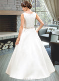 Ryleigh Ball-Gown/Princess Scoop Neck Floor-Length Satin Wedding Dress With Beading Sequins UKP0014061