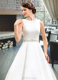 Ryleigh Ball-Gown/Princess Scoop Neck Floor-Length Satin Wedding Dress With Beading Sequins UKP0014061