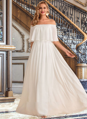 Elianna A-Line Floor-Length Chiffon Wedding Dress With Split Front UKP0014064