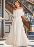 Elianna A-Line Floor-Length Chiffon Wedding Dress With Split Front UKP0014064