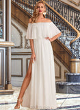 Elianna A-Line Floor-Length Chiffon Wedding Dress With Split Front UKP0014064