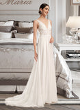 Sophie A-Line V-neck Court Train Wedding Dress With Beading Sequins UKP0014065