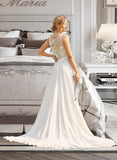 Sophie A-Line V-neck Court Train Wedding Dress With Beading Sequins UKP0014065