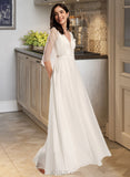 Alicia A-Line V-neck Floor-Length Wedding Dress With Beading UKP0014067