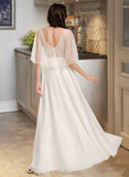 Alicia A-Line V-neck Floor-Length Wedding Dress With Beading UKP0014067