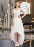 Lily A-Line V-neck Asymmetrical Tulle Wedding Dress With Ruffle Beading Sequins UKP0014069