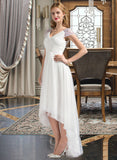 Lily A-Line V-neck Asymmetrical Tulle Wedding Dress With Ruffle Beading Sequins UKP0014069