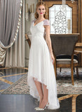 Lily A-Line V-neck Asymmetrical Tulle Wedding Dress With Ruffle Beading Sequins UKP0014069