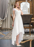 Lily A-Line V-neck Asymmetrical Tulle Wedding Dress With Ruffle Beading Sequins UKP0014069