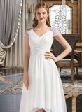 Lily A-Line V-neck Asymmetrical Tulle Wedding Dress With Ruffle Beading Sequins UKP0014069