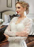 Rosemary A-Line V-neck Floor-Length Wedding Dress With Lace UKP0014070