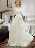 Rosemary A-Line V-neck Floor-Length Wedding Dress With Lace UKP0014070