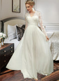 Rosemary A-Line V-neck Floor-Length Wedding Dress With Lace UKP0014070