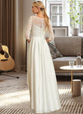 Nathaly A-Line Scoop Neck Asymmetrical Satin Lace Wedding Dress UKP0014072