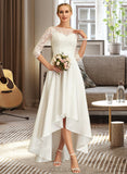 Nathaly A-Line Scoop Neck Asymmetrical Satin Lace Wedding Dress UKP0014072