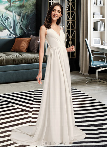 Kyleigh A-Line V-neck Court Train Wedding Dress With Lace UKP0014073