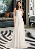 Kyleigh A-Line V-neck Court Train Wedding Dress With Lace UKP0014073