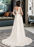 Kyleigh A-Line V-neck Court Train Wedding Dress With Lace UKP0014073