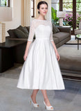 Patsy Ball-Gown/Princess Sweetheart Tea-Length Satin Wedding Dress With Pockets UKP0014074