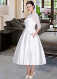 Patsy Ball-Gown/Princess Sweetheart Tea-Length Satin Wedding Dress With Pockets UKP0014074