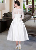 Patsy Ball-Gown/Princess Sweetheart Tea-Length Satin Wedding Dress With Pockets UKP0014074