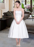 Patsy Ball-Gown/Princess Sweetheart Tea-Length Satin Wedding Dress With Pockets UKP0014074