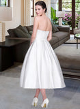 Patsy Ball-Gown/Princess Sweetheart Tea-Length Satin Wedding Dress With Pockets UKP0014074