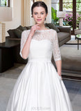 Patsy Ball-Gown/Princess Sweetheart Tea-Length Satin Wedding Dress With Pockets UKP0014074