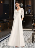 Taylor Sheath/Column V-neck Floor-Length Wedding Dress With Lace UKP0014076