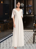 Taylor Sheath/Column V-neck Floor-Length Wedding Dress With Lace UKP0014076