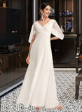 Taylor Sheath/Column V-neck Floor-Length Wedding Dress With Lace UKP0014076