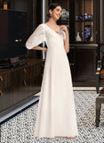 Taylor Sheath/Column V-neck Floor-Length Wedding Dress With Lace UKP0014076