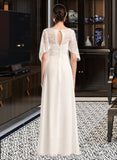 Taylor Sheath/Column V-neck Floor-Length Wedding Dress With Lace UKP0014076