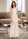 Amber Sheath/Column V-neck Floor-Length Wedding Dress With Split Front UKP0014077