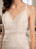 Amber Sheath/Column V-neck Floor-Length Wedding Dress With Split Front UKP0014077