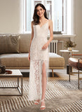 Amber Sheath/Column V-neck Floor-Length Wedding Dress With Split Front UKP0014077