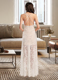 Amber Sheath/Column V-neck Floor-Length Wedding Dress With Split Front UKP0014077