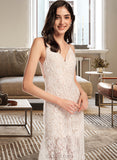 Amber Sheath/Column V-neck Floor-Length Wedding Dress With Split Front UKP0014077