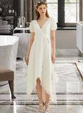 Kyra A-Line V-neck Asymmetrical Chiffon Wedding Dress UKP0014080