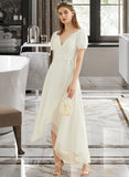 Kyra A-Line V-neck Asymmetrical Chiffon Wedding Dress UKP0014080