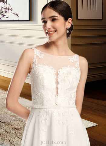 Dana A-Line Illusion Sweep Train Wedding Dress With Lace Sequins UKP0014086