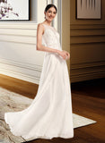 Dana A-Line Illusion Sweep Train Wedding Dress With Lace Sequins UKP0014086